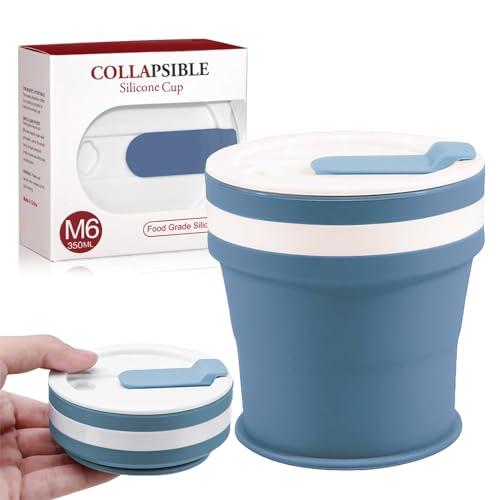 Geerow 折り畳みコップ 蓋付き 350ml 携帯コーヒーコップ 挿入なストロー 耐熱 折り伸縮式 蓋付き 多機能 折りたたみコップ 折りた | 