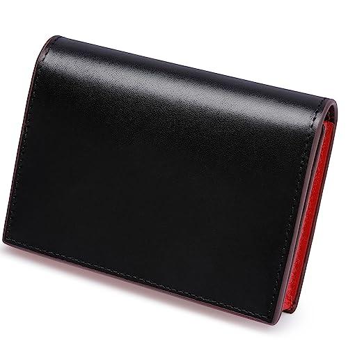 名刺入れ メンズ 栃木レザー 本革 名刺ケース 磁石 大容量 50枚 男女兼用 シンプル (ブラック/レッド) | 