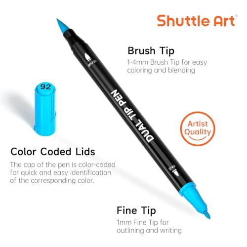 Shuttle Art 筆ペン 水彩毛筆 96色セット 塗り絵1冊付き マーカー 水彩