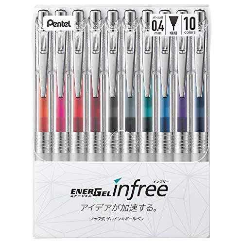 ぺんてる ボールペン ゲルインキ エナージェル インフリー 0.4mm クリア軸 BLN74TL-10 10色 | 