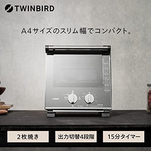 TWINBIRD(ツインバード) トースター オーブントースター 2枚焼き 横幅21CM 960W 4段階切替 コンパクト ミラーデザイン 黒 ブラック TS-D037PB ツインバード オーブントースター 2枚焼き 横幅21cm 960W 4段階切替