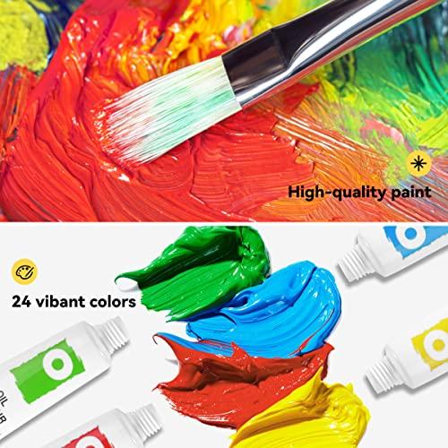 LIGHTWISH 油絵の具 学習油絵セット 24色 x 12ml キャンバス絵画用の豊富な顔料油ベースの絵の具、初心者、学生、大人向けの非毒性 |  | 01