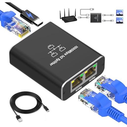 LAN 分配器 1入力2出力 2台同時使用 高速1000Mbps イーサネットアダプタ LANケーブル 分配器 LANケーブル 分岐 LAN ハ | 