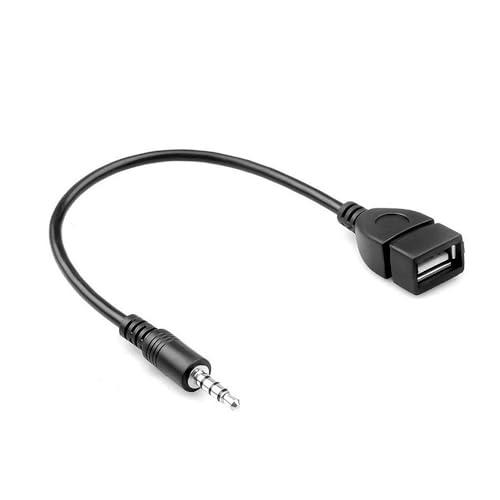 AUXオーディオジャックプラグからUSB 2.0メスへの変換ケーブル （1個 ブラック）オーディオ用usbケーブル ステレオ ミニプラグ 充電ケ | 