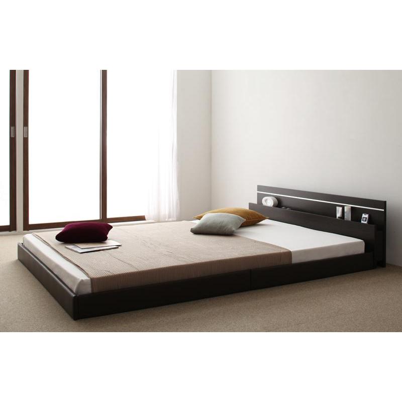 ライト・コンセント付 国産フロアベッド JOINT WIDE 国産ポケットコイルマットレス付き ダブル フレーム ホワイト