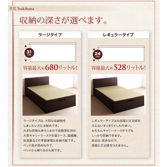 組立設置 照明・棚付き収納畳ベッド 月花 フレームのみ・マットレスなし レギュラー セミダブル 縦開き 国産畳 DBR_6