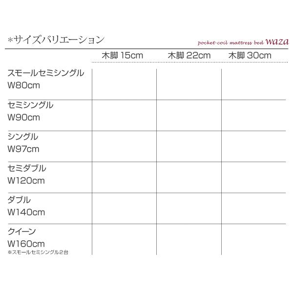 新・国産ポケットコイルマットレスベッド Waza ワザ 木脚15cm セミ