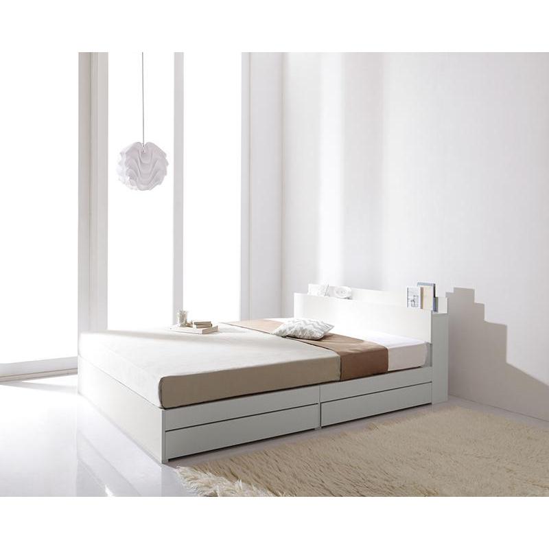 棚・コンセント付き 収納ベッド 〔ma chatte〕マシェット 〔プレミアムボンネルコイルマットレス付き〕 シングル 〔マットレス色〕ホワイト