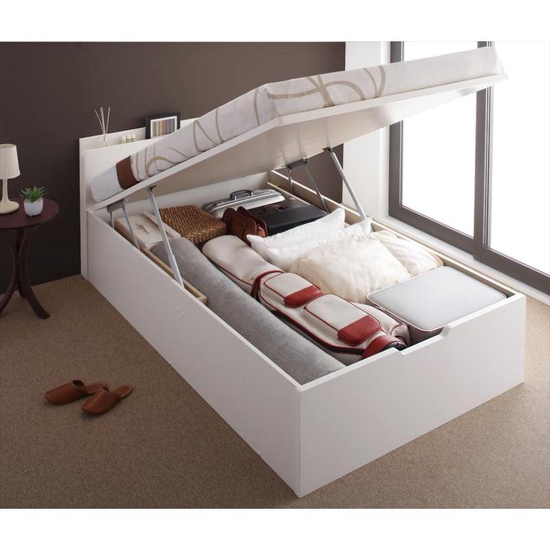 跳ね上げ収納ベッド 〔プラティーク〕 〔マルチラススーパースプリングマット付〕 縦開き セミダブル 深さラージ ナチュラル