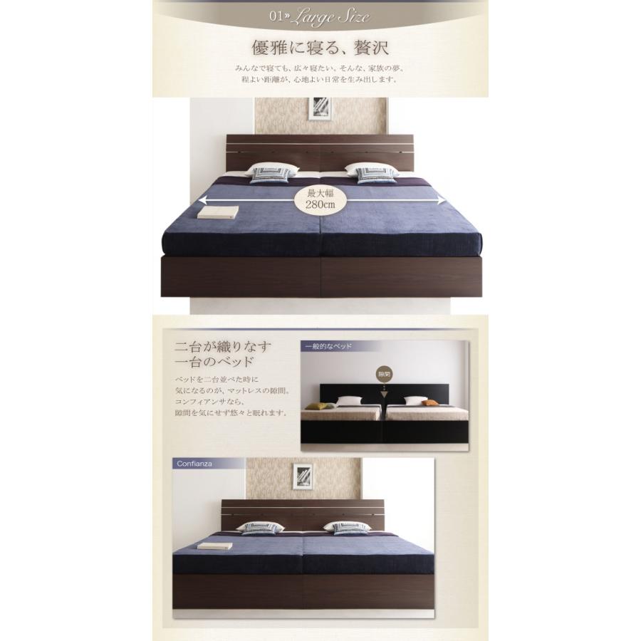 モダンデザインベッド Confianza 日本製ポケットコイルマットレス付き ワイド240 Aタイプ フレーム ホワイトの画像