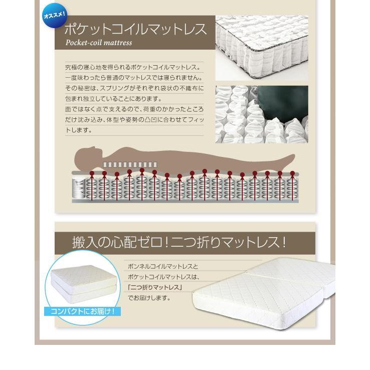 モダンデザインベッド Confianza 日本製ポケットコイルマットレス付き ワイド240 Aタイプ フレーム ホワイトの画像