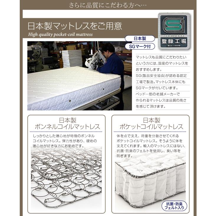モダンデザインベッド Confianza 日本製ポケットコイルマットレス付き ワイド240 Aタイプ フレーム ホワイトの画像
