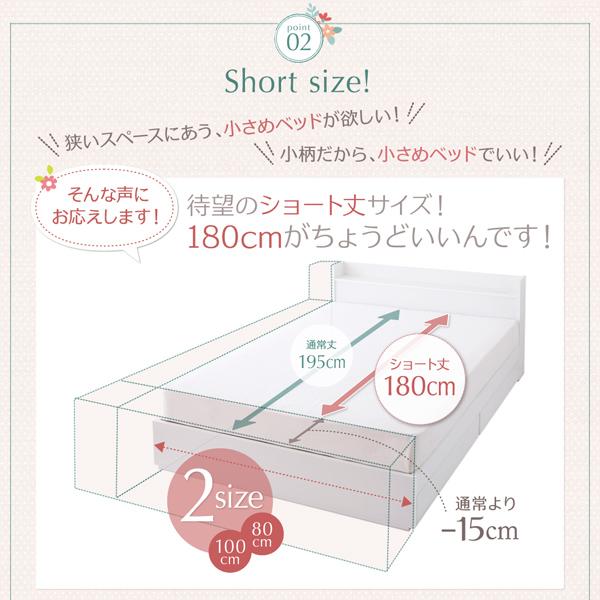 収納ベッド 〔フルール〕 ショート丈 〔ベッドフレームのみ・マットレスなし〕 シングル ホワイト_5