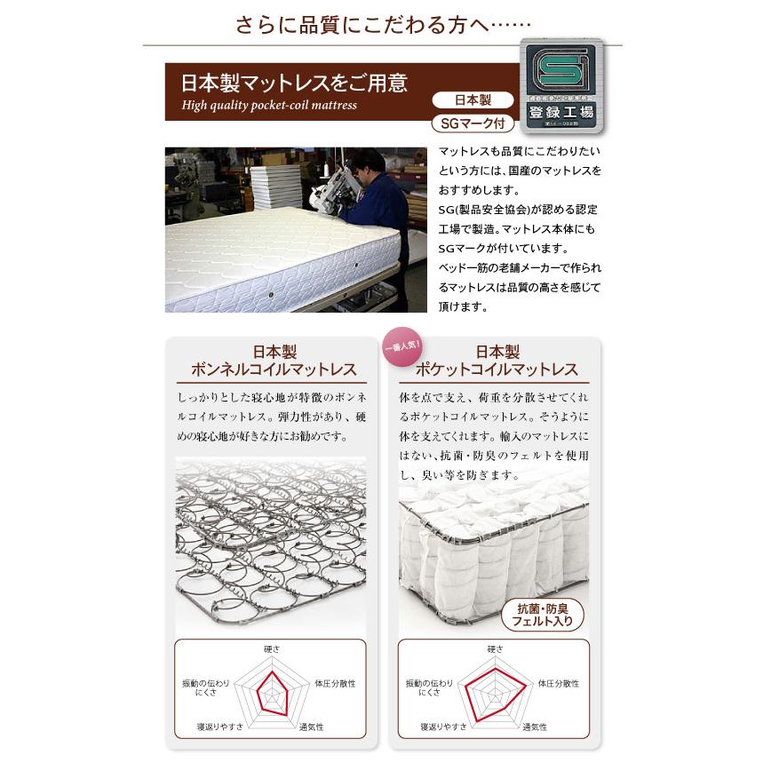 ホテル仕様デザイン ダブルクッションベッド 日本製ポケットコイルマットレス付き セミシングル ベッド