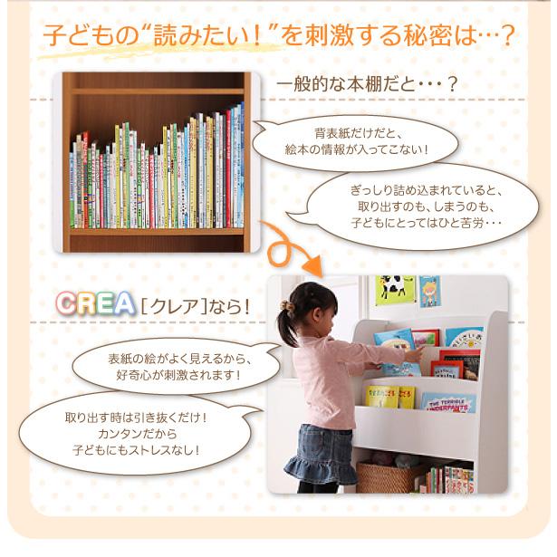 CREA クレアシリーズ 棚付絵本ラック 幅63cm ホワイトの画像