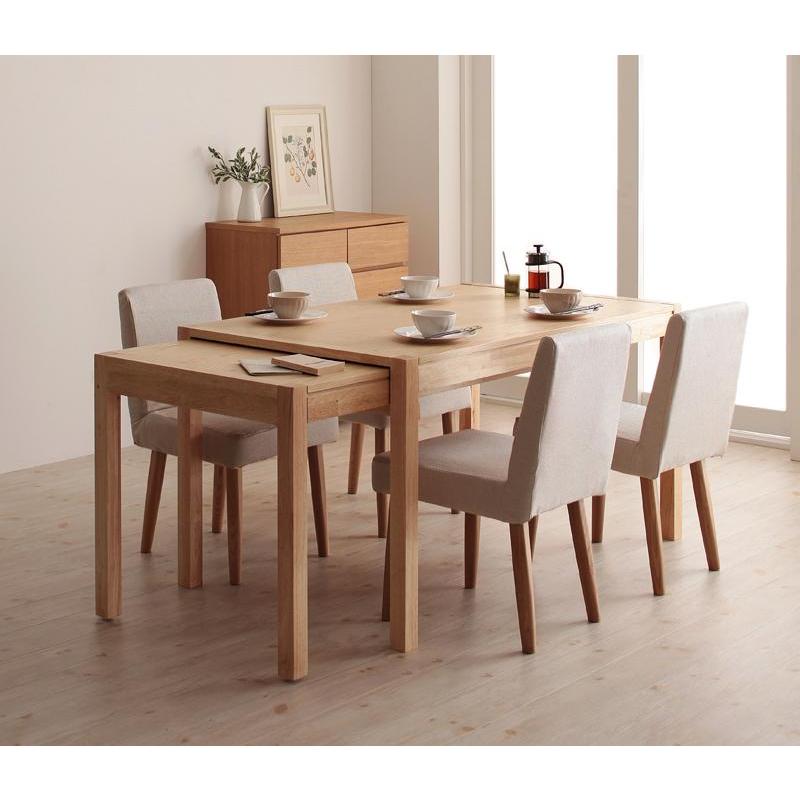 スライド伸縮テーブルダイニング Gride グライド5点セット テーブル＋チェア×4 本体：ブラウン チェアカバー：アイボリー