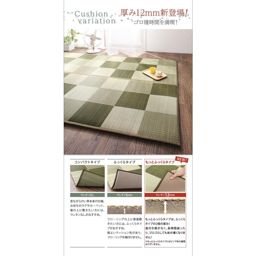 厚みが選べる3タイプ 純国産ブロック柄い草ラグ casule カジュール ウレタンなし 191×191cm ミッドナイトグレー_2