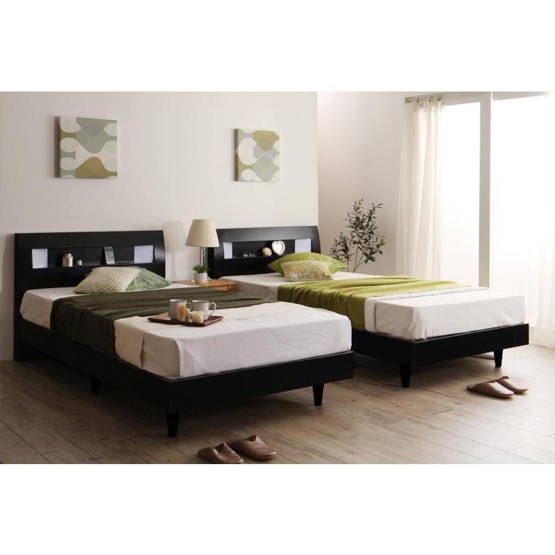 ライト付 すのこベッド 〔マリアベーラ〕 〔プレミアムボンネルコイルマットレス付き〕 クイーン(SS×2) ブラック 〔マットレス色〕ブラック