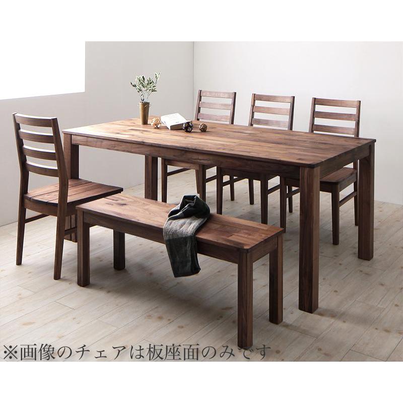 総無垢材ワイドダイニングシリーズ Cursus ウォールナット 6点セット テーブルW180＋チェア4脚 板座2×PVCブラック座2 ＋ベンチW115