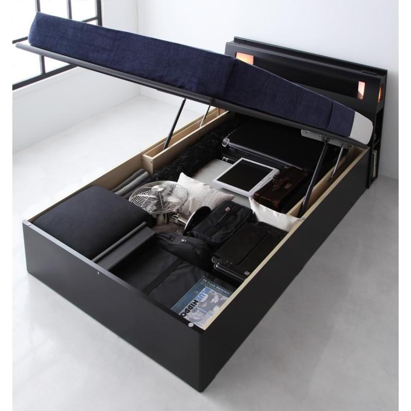 〔組立設置料込み〕跳ね上げ収納ベッド 〔ケザイア〕 〔スタンダードポケットコイルマットレス付き〕 セミシングル 深さラージ 〔マットレス色〕ホワイト