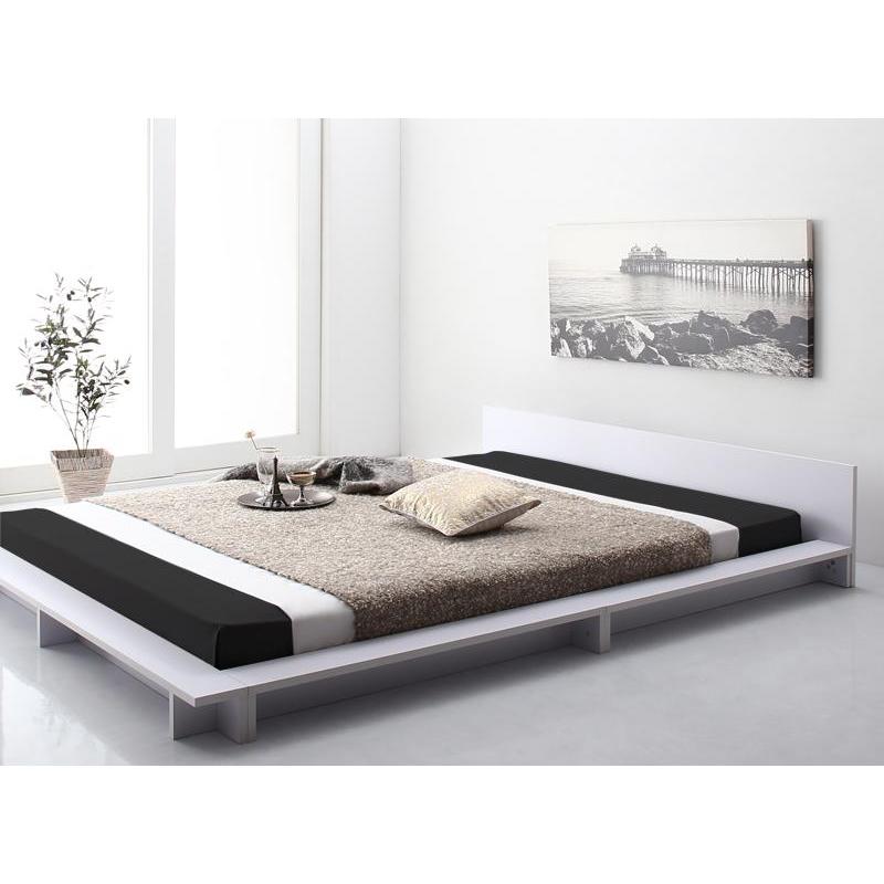 フロアローステージベッド Gunther プレミアムボンネルコイルマットレス付き セミダブル フレーム色ホワイト マットレス色ブラック