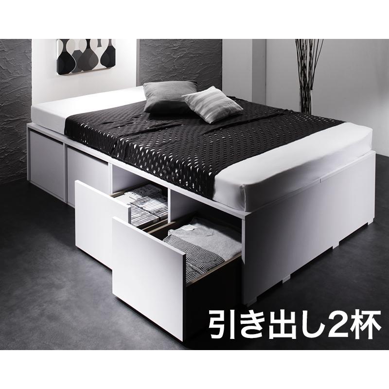 衣装ケースも入る 大容量収納ベッド 〔SCHNEE〕シュネー 〔薄型スタンダードポケットコイルマットレス付き〕 引き出し2杯付 セミダブル 〔フレーム色〕ホワイト