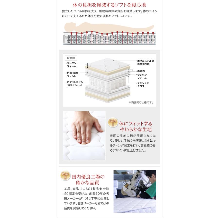 棚付き レザー連結ベッド ファミリーナ 国産ポケットコイルマットレス付き 【シルキーパフ】 ワイドK220(S+SD) フレーム色:ホワイト