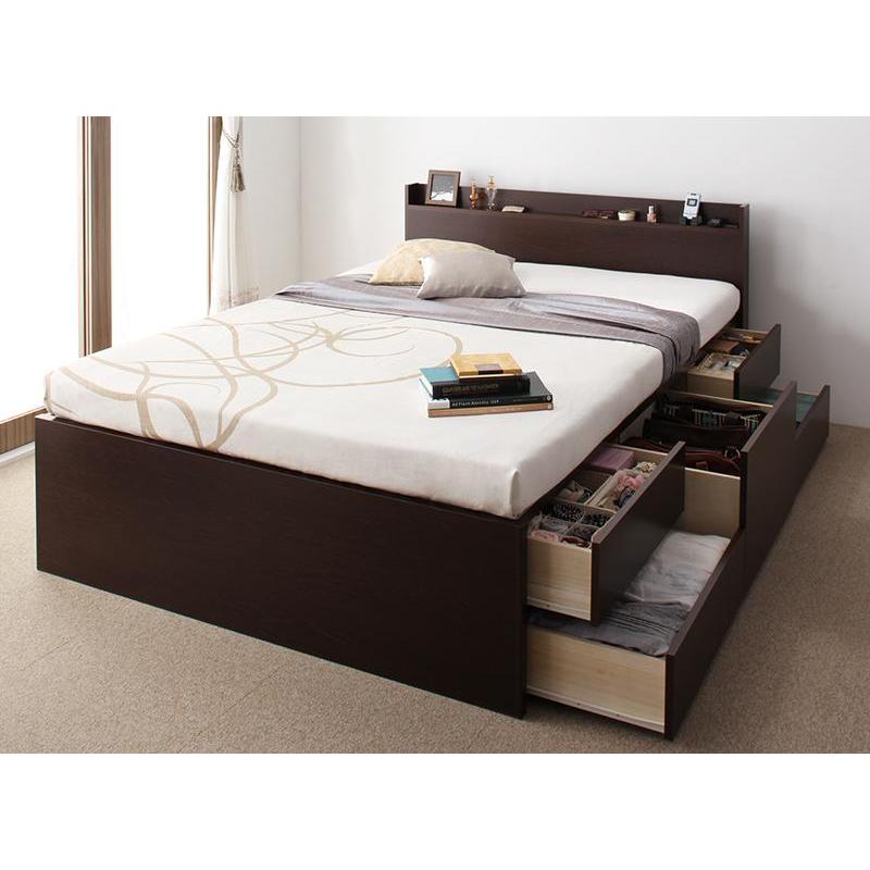 棚付き チェストベッド 〔Steady〕ステディ 〔薄型プレミアムボンネルコイルマットレス付き〕 セミダブル 〔フレーム色〕ダークブラウン