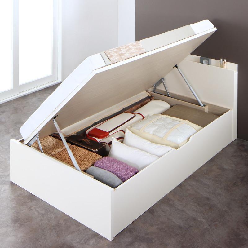 〔組立設置料込み〕跳ね上げ収納ベッド 〔レナーチ-WH〕 ホワイト 〔薄型スタンダードボンネルコイルマットレス付き〕 横開き セミシングル グランド