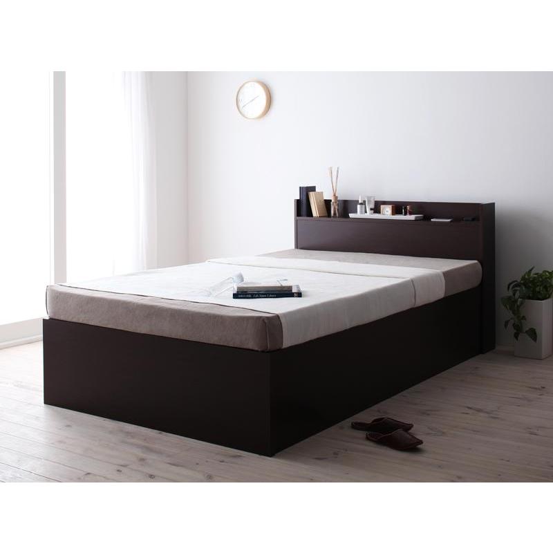 〔組立設置料込み〕大容量収納庫付きベッド 〔Open Storage〕 〔薄型抗菌国産ポケットコイルマットレス付き〕 シングル 深さラージ ホワイト