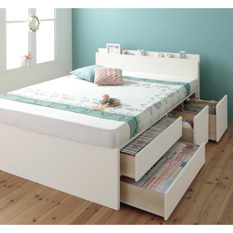 〔組立設置料込み〕棚付 大容量 チェストベッド 〔アクシリム〕 〔薄型抗菌国産ポケットコイルマットレス付き〕 シングル 〔フレーム色〕ナチュラル