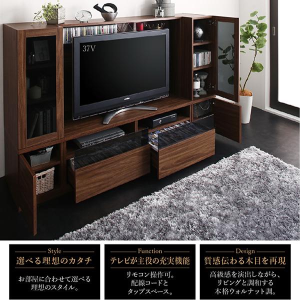 ミドルタイプテレビボードシリーズ 〔city sign〕シティサイン 3点セット(テレビボード+木扉キャビネット+ガラス扉キャビネット) ウォルナットブラウン_2