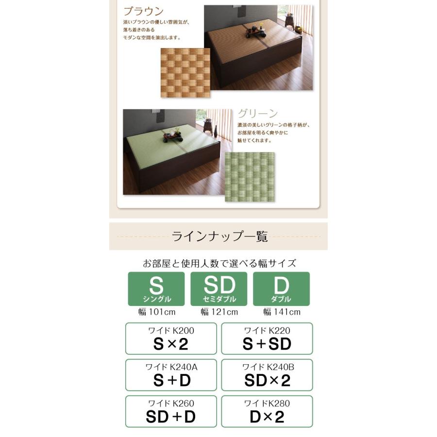買い物 日本製 布団が収納できる 大容量収納 連結畳ベッド 〔陽葵〕ひまり い草畳 シングル ハイタイプ(42cm) 〔畳色〕グリーン