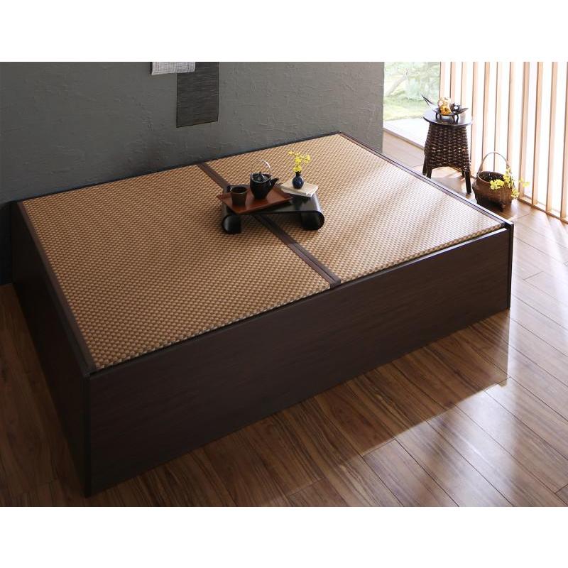 期間限定送料無料 布団が収納できる 美草 小上がり畳ベッド ベッドフレームのみ 敷布団なし ダブル ダークブラウン 畳色 ブラック 送料無料 Atempletonphoto Com
