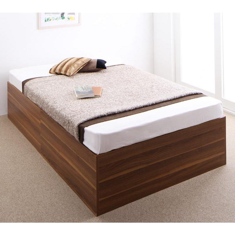 大容量収納庫付きベッド 〔サイヤストレージ〕 〔薄型スタンダードポケットコイルマットレス付き〕 浅型 ホコリよけ床板 セミダブル ウォルナットブラウン