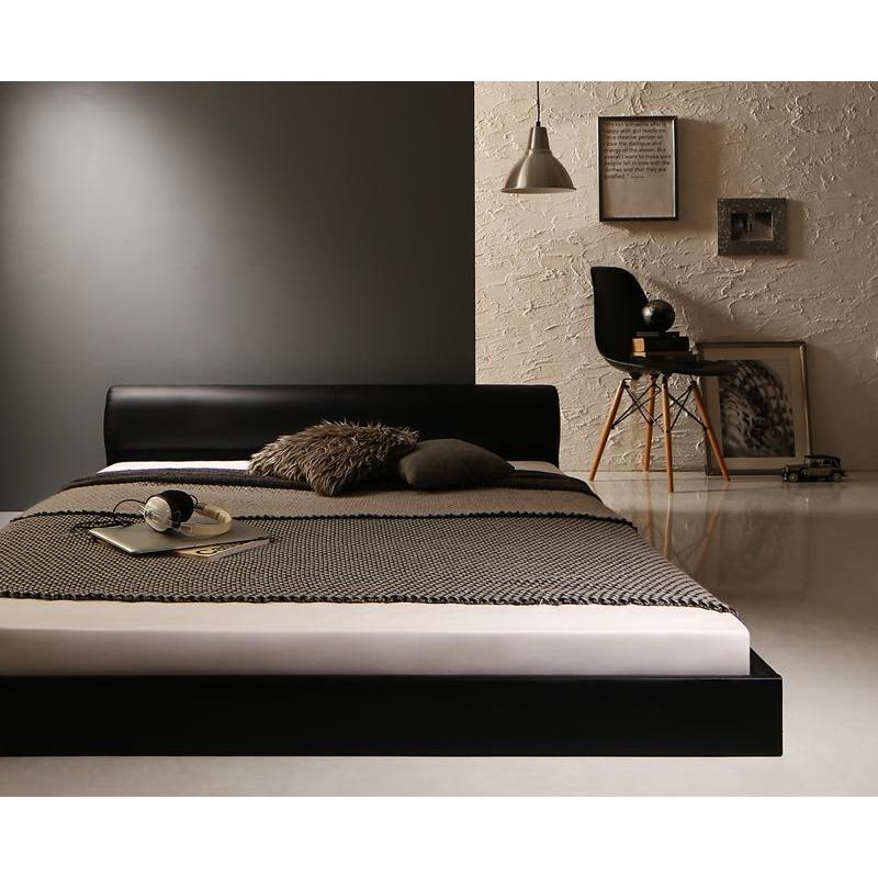 高級感のある レザーフロアベッド 〔ギラセンス〕 〔マルチラススーパースプリングマットレス付き〕 ダブル ブラック 〔マットレス色〕アイボリー