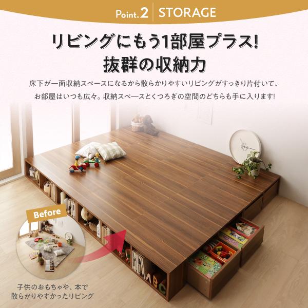 〔組立設置料込み〕シェルフ棚・引出収納付きベッドとしても使えるフローリング調デザイン小上がり 〔ひだまり〕 セミダブル オークホワイト_9