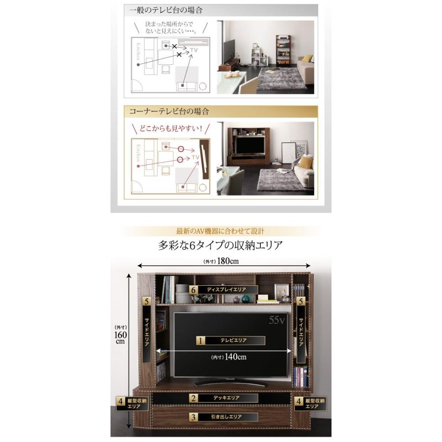 【超美品】 ハイタイプコーナーテレビボード 〔Marcial〕マーシャル 幅180cm ウォルナットブラウン 【N1011239055】(35955円)