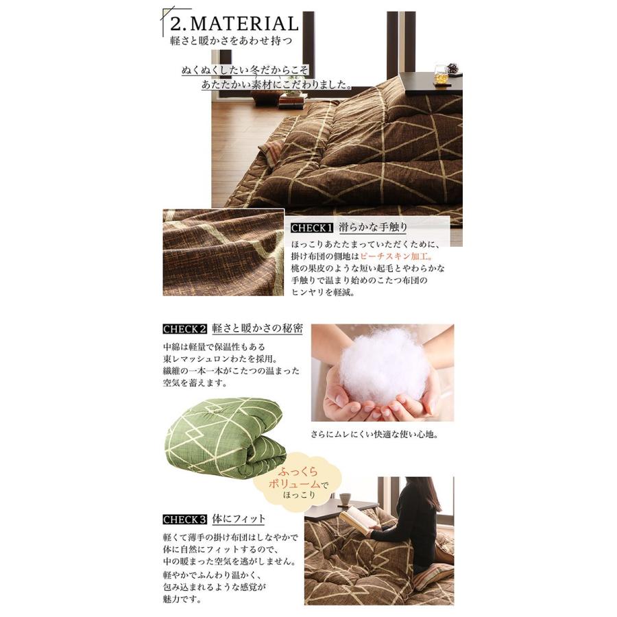 幾何学デザイン こたつ布団 〔Matica〕マティカ こたつ用掛け布団\u0026敷き布団2点セット 正方形(80×80cm)天板対応 グリーンの画像