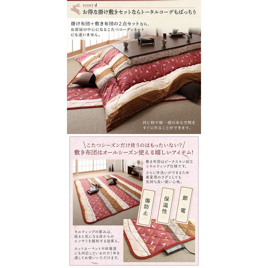 ふっくら綿入り うさぎ和柄 こたつ布団 〔つきひ〕 こたつ用掛け布団\u0026敷き布団2点セット 正方形(80×80cm)天板対応 なでしこの画像