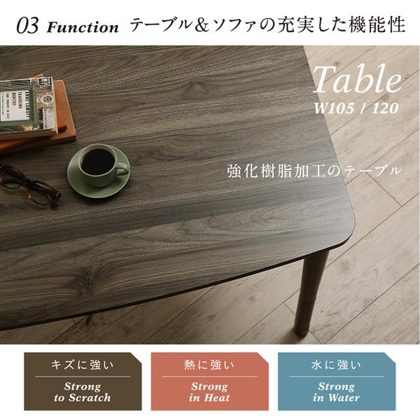 リビングダイニングシリーズ 〔Copori〕コポリ 4点セット(テーブルW105+2Pソファ+1Pソファ+コーナー) 【ミドル】 〔ソファ色〕ネイビー