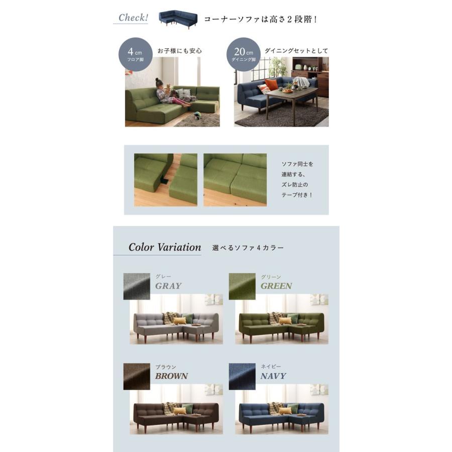リビングダイニングシリーズ 〔Copori〕コポリ 4点セット(テーブルW105+2Pソファ+1Pソファ+コーナー) 【ミドル】 〔ソファ色〕ネイビー