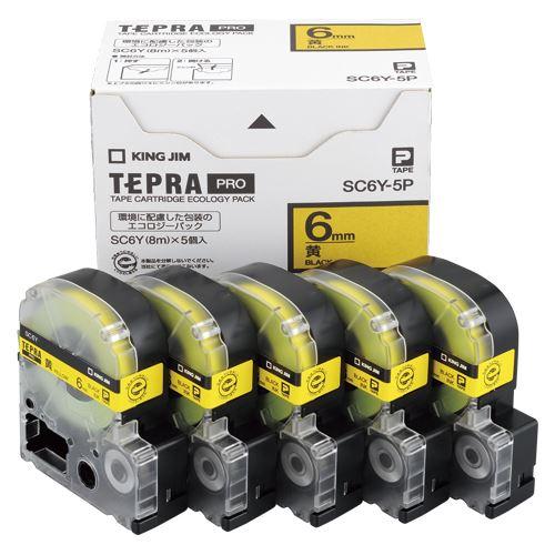 （まとめ買い）キングジム テプラテープ 〔5個入〕 SC6Y-5P 00060240 〔×3〕 【北海道・沖縄・離島配送不可】 まとめ買い）キングジム テプラテープ 〔5個入〕 SC6Y-5P 00060240 〔×3〕
