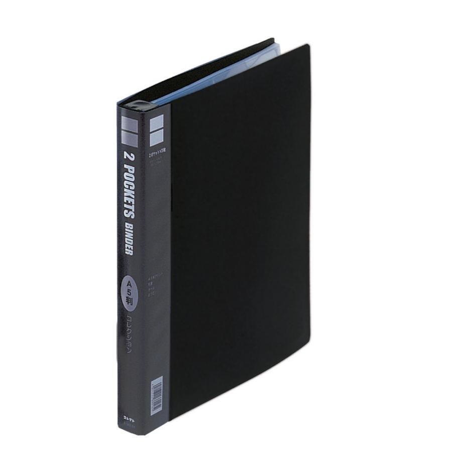 （まとめ買い）コレクト 2ポケットバインダーブラック(厚型) 30穴 2段 S-342-BK 〔3冊セット〕