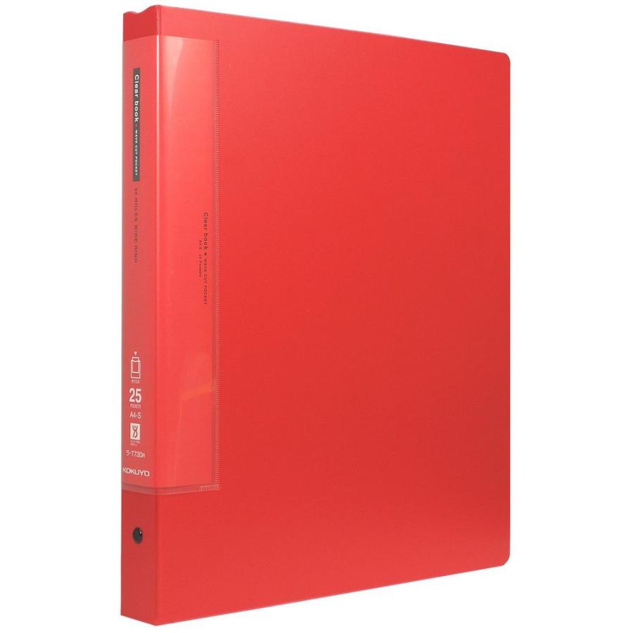 （まとめ買い）コクヨ クリヤーブック ウェーブカット 替紙式 A4縦 25ポケット 赤 ラ-T730R 〔3冊セット〕