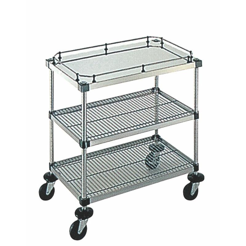 弁慶シェルフワゴン 3段 上段ボード棚ガード付・中下段メッシュ棚 610