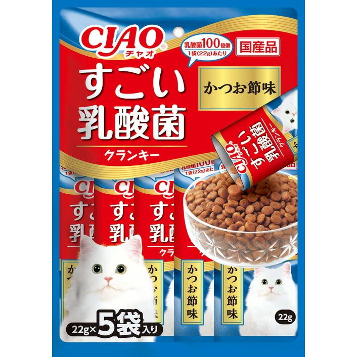 まとめ買い）いなばペットフード CIAO すごい乳酸菌クランキー かつお節味 22g×5袋 猫用フード 〔×12〕