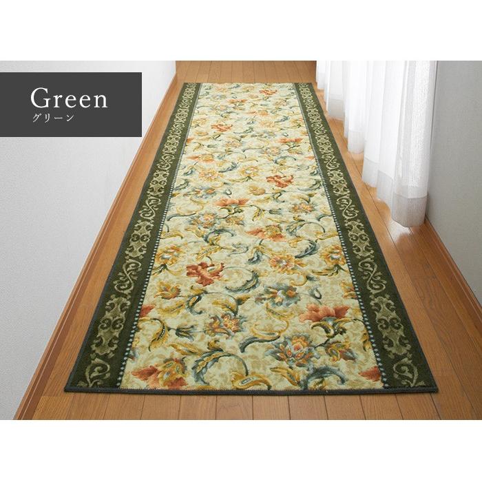 廊下敷き 廊下用マット オリエンタル更紗/80×700cm ロングマット 廊下マット おしゃれ 滑りにくい 日本製 国産 北欧 花柄 リーフ 三愛 【メーカー直送】_1
