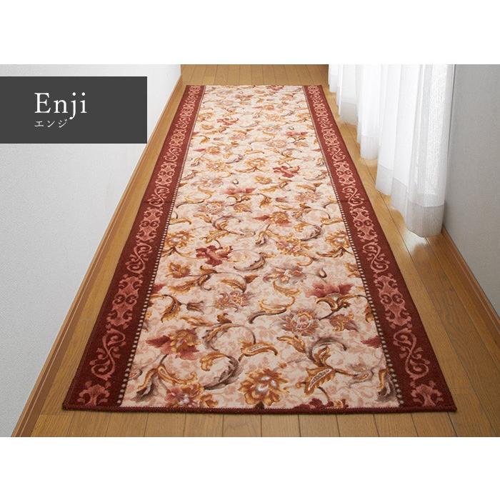 廊下敷き 廊下用マット オリエンタル更紗/80×700cm ロングマット 廊下マット おしゃれ 滑りにくい 日本製 国産 北欧 花柄 リーフ 三愛 【メーカー直送】_2