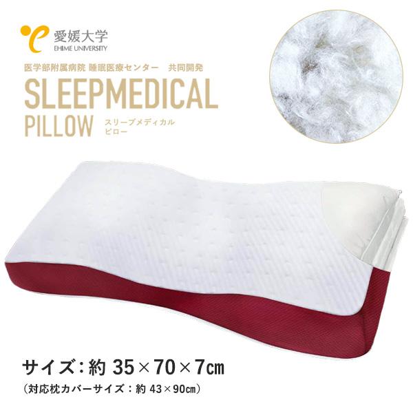 枕 ピロー スリープメディカルピロー 35×70×7cm 高さ調節可能 洗える 洗濯 寝具 わた 睡眠障害 いびき 通気性 クッション性 岡靖哲